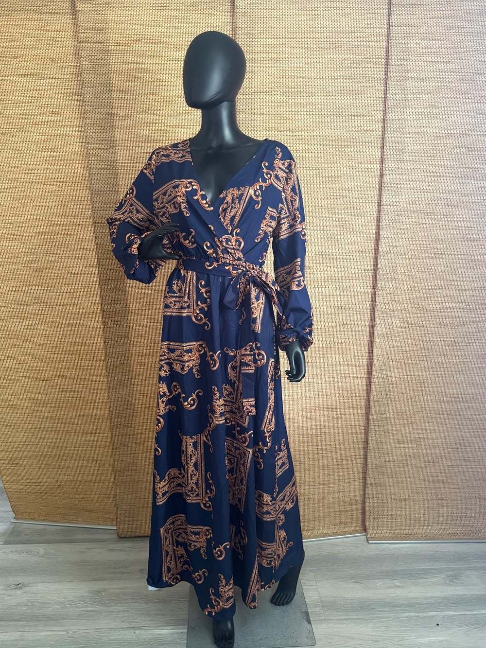 Othr Navy and Copper Baroque Wrap Maxi Dress